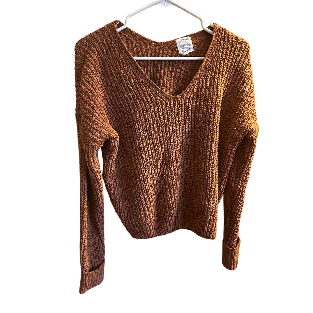 Women's Brown V-Neck Sweater